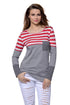 Red White Stripes Color Block Long Sleeve Blouse Top